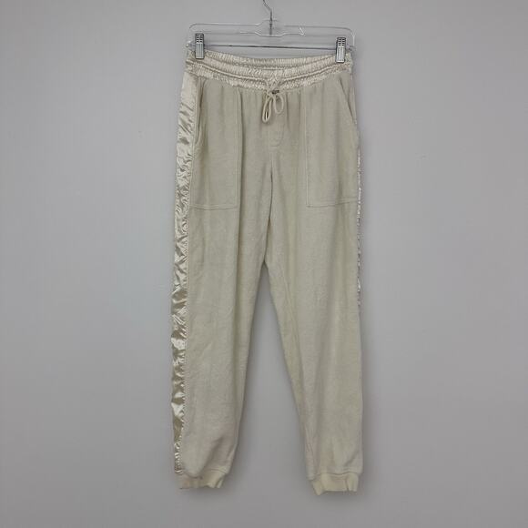 Atm Womens S Ivory Terry Cloth Fleece Sweatpant Pull On Joggers Cozy Neutral - Picture 1 of 7